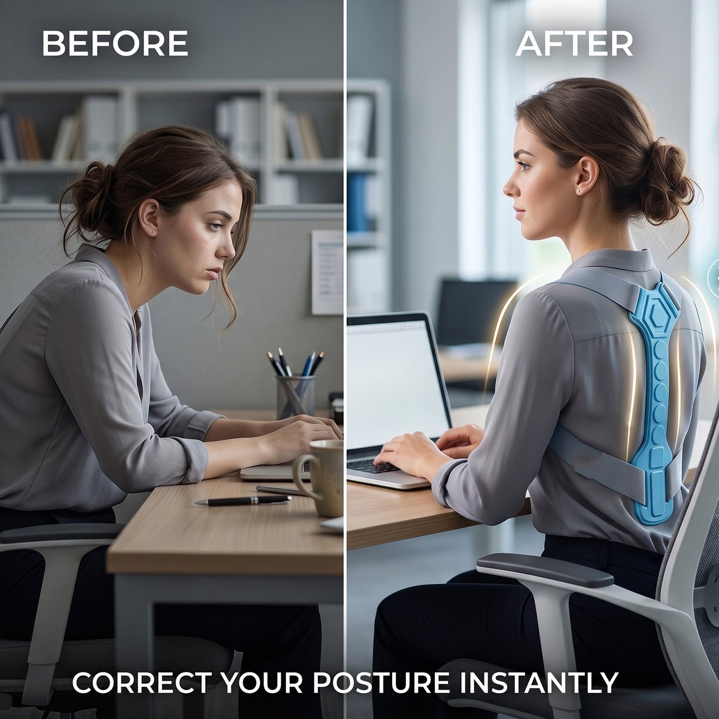 Ergonomic Adjustable Back Posture Corrector Support Belt (1 Pc Small)