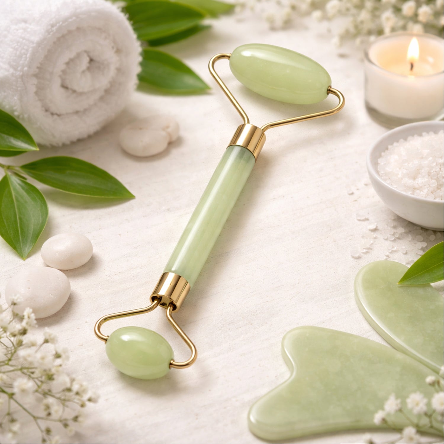 Premium Dual Head Jade Stone Face Roller  Gua Sha Massage Tool Set (1 Pc)