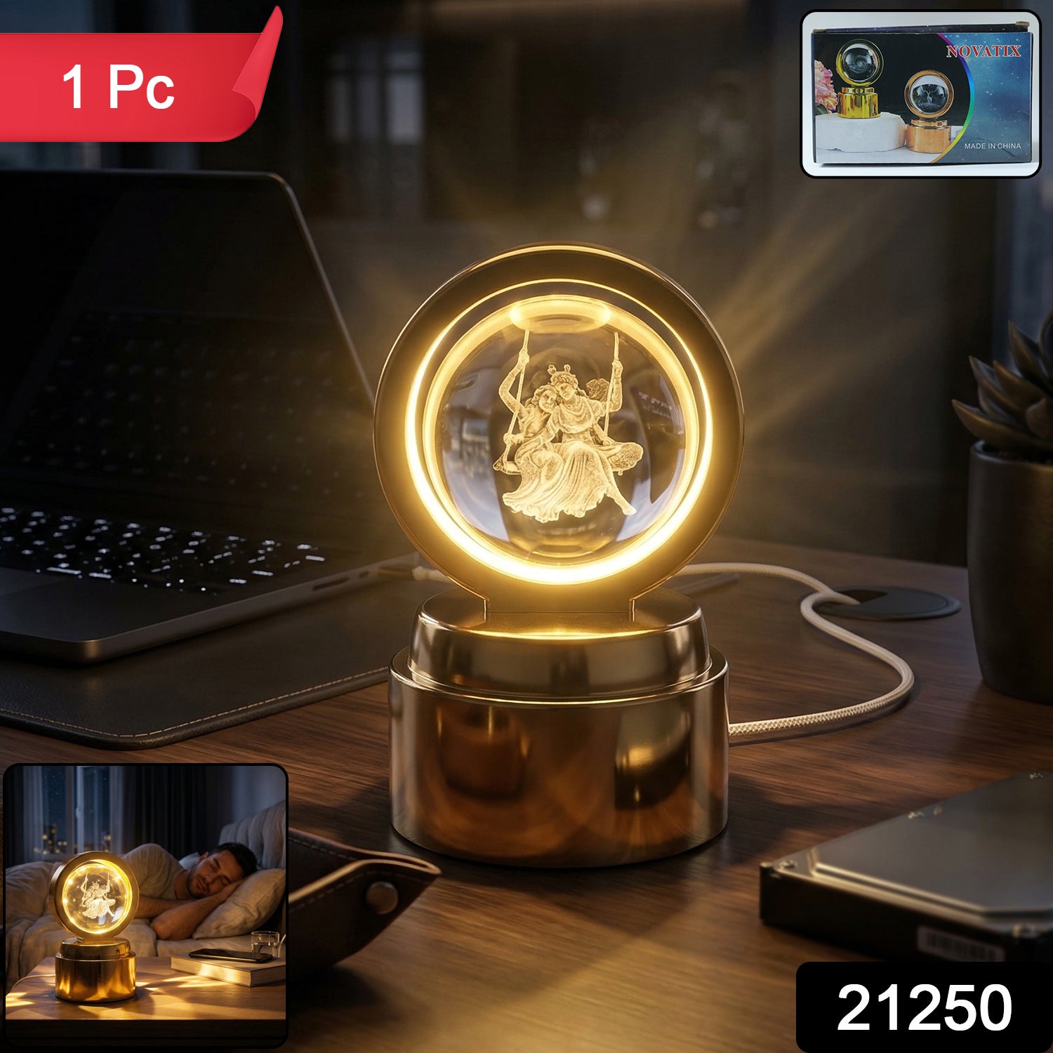 3d Religious Design Crystal Ball Led Night Lamp (1 Pc)