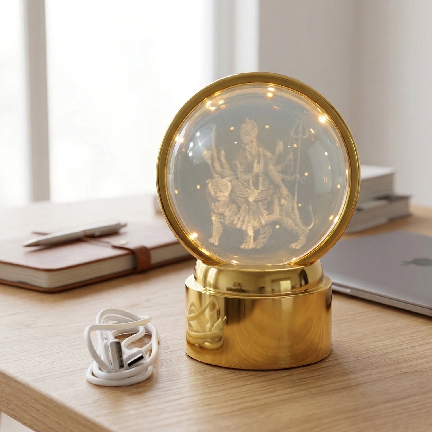 3d Crystal Ball Led Decorative Night Lamp With Goddess Design (1 Pc)